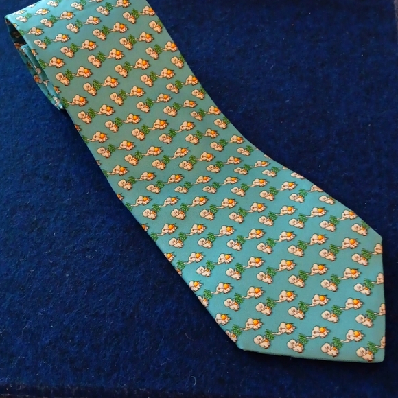 Salvatore Ferragamo Teal Elephant Print Silk Tie - Picture 5 of 6